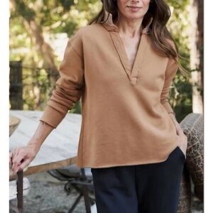 Frank & Eileen Tan Patrick popover Henley Triple Fleece Top Camel Small Cotton